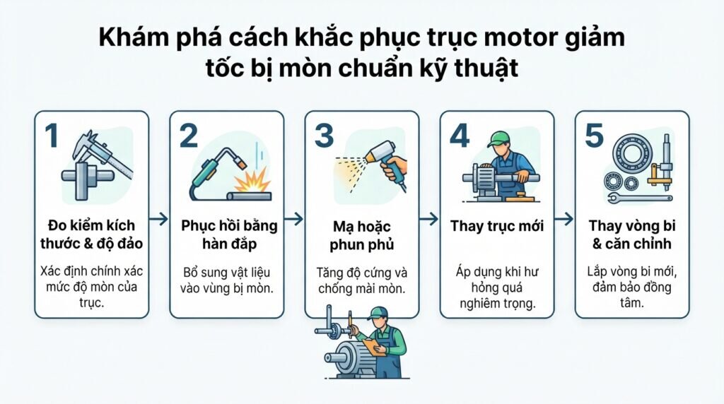 Khám phá cách khắc phục trục motor giảm tốc bị mòn chuẩn kỹ thuật.