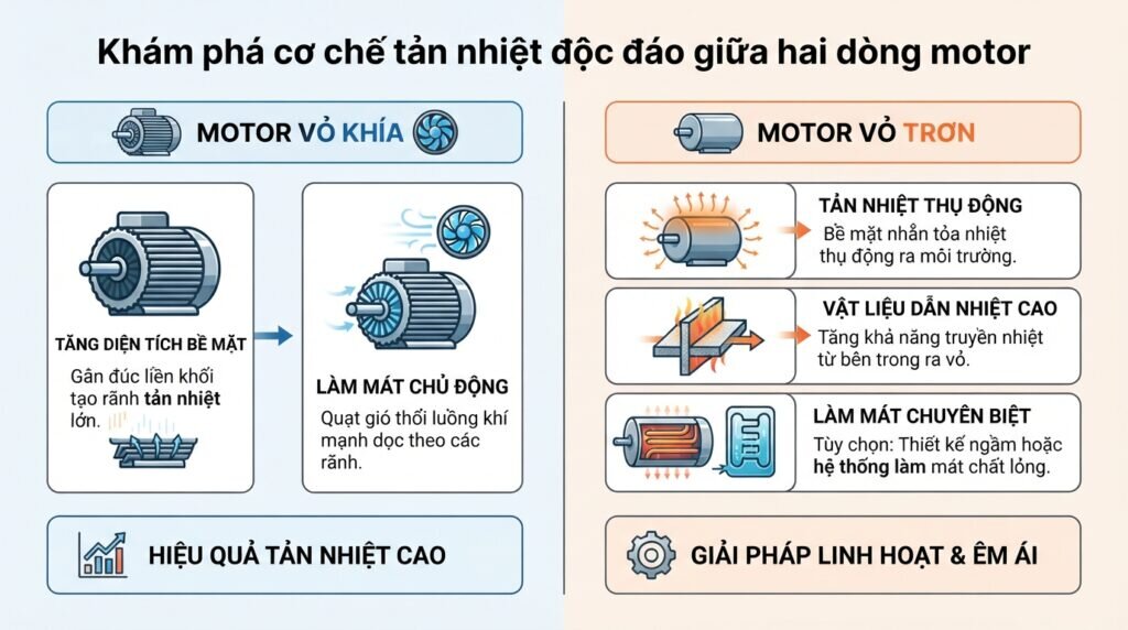 Khám phá cơ chế tản nhiệt độc đáo giữa hai dòng motor.