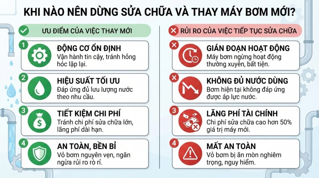 Khi nào nên dừng sửa chữa và thay máy bơm mới?