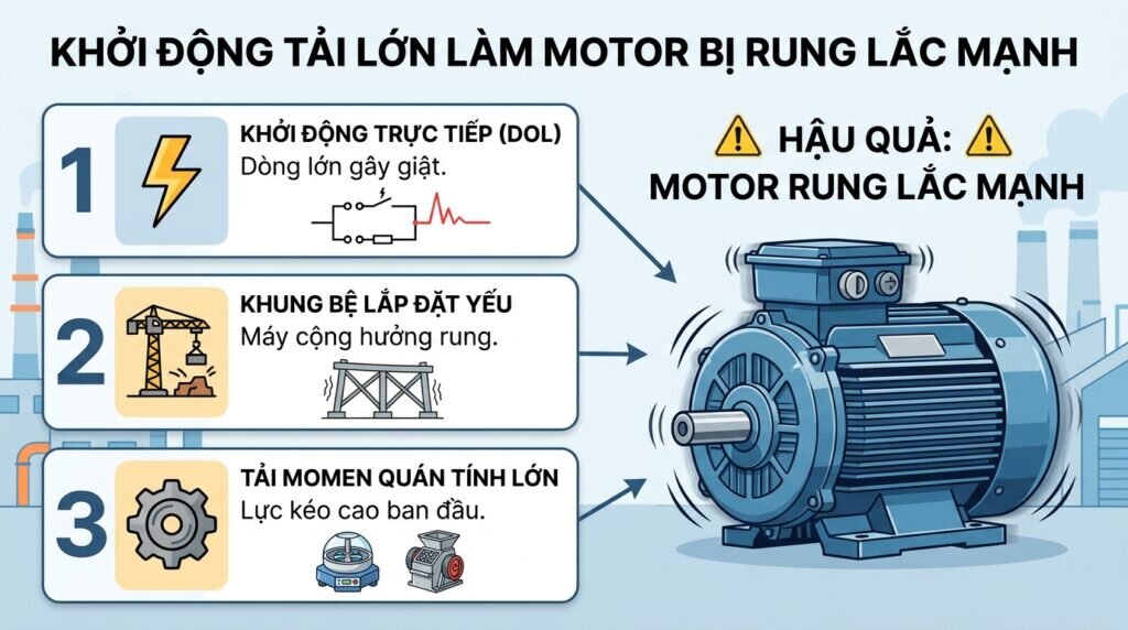Khởi động tải lớn làm motor bị rung lắc mạnh.