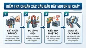 Kiểm tra chuẩn xác cầu đấu dây motor bị cháy chảy nhựa.