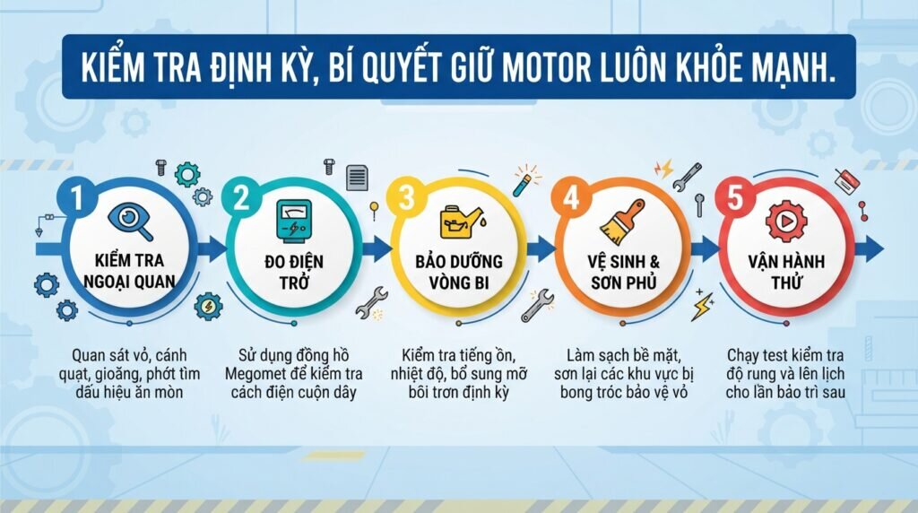 Kiểm tra định kỳ, bí quyết giữ motor luôn khỏe mạnh.