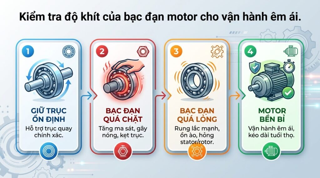 Kiểm tra độ khít của bạc đạn motor cho vận hành êm ái.