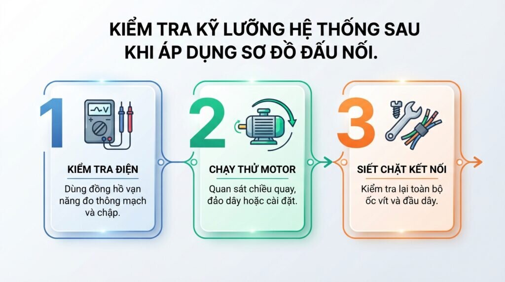 Kiểm tra kỹ lưỡng hệ thống sau khi áp dụng sơ đồ đấu nối.