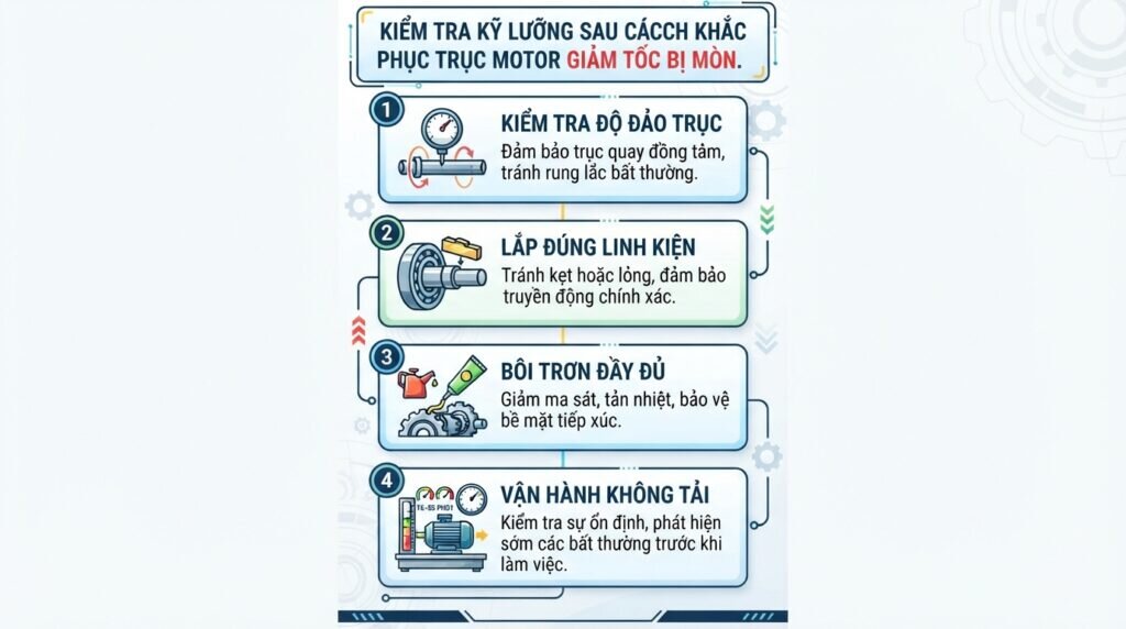 Kiểm tra kỹ lưỡng sau cách khắc phục trục motor giảm tốc bị mòn.
