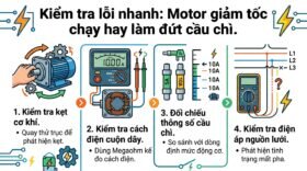 Kiểm tra lỗi nhanh: Motor giảm tốc chạy hay làm đứt cầu chì.