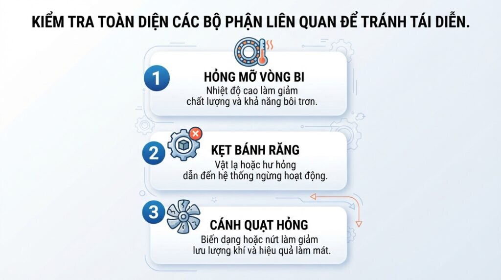 Kiểm tra toàn diện các bộ phận liên quan để tránh tái diễn.