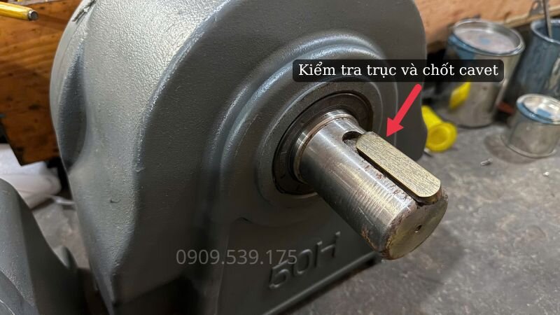 Kiểm tra trục và chốt cavet trên động cơ giảm tốc