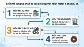 Kiểm tra từng bộ phận để xác định nguyên nhân motor 1 pha kêu to.