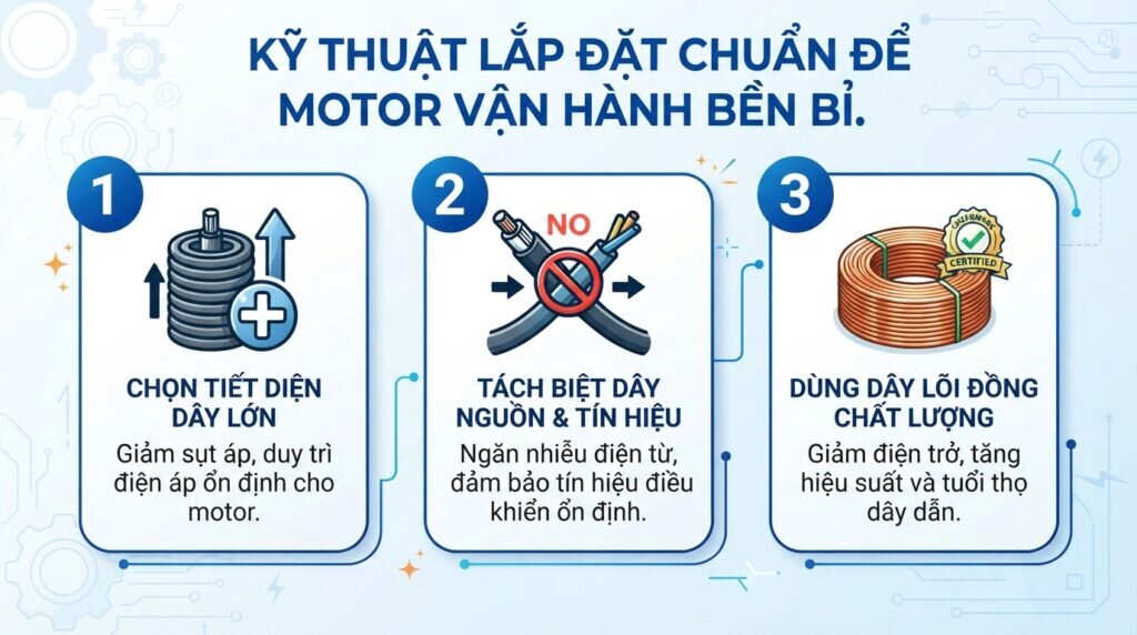 Kỹ thuật lắp đặt chuẩn để motor vận hành bền bỉ.