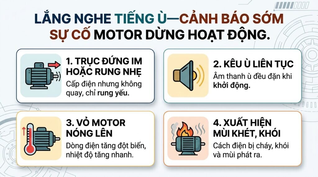 Lắng nghe tiếng ù—cảnh báo sớm sự cố motor dừng hoạt động.