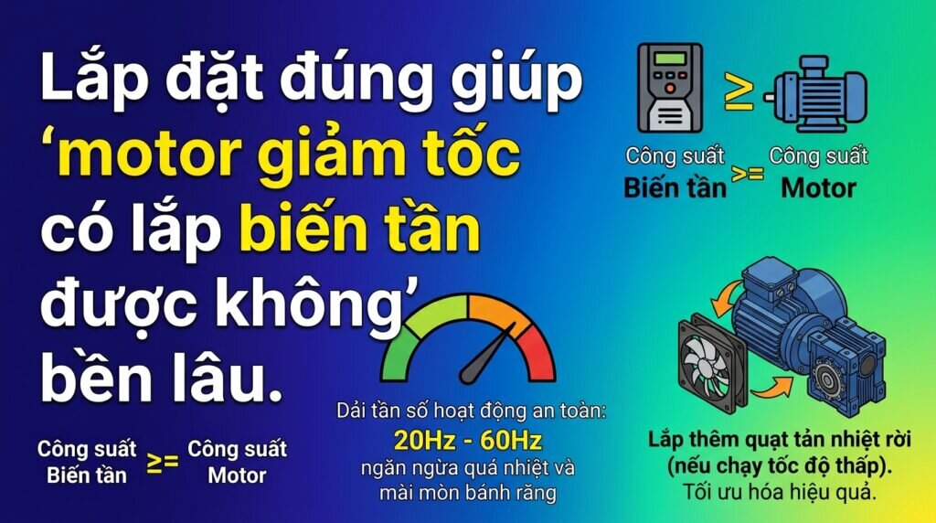Lắp đặt đúng giúp `motor giảm tốc có lắp biến tần được không` bền lâu.