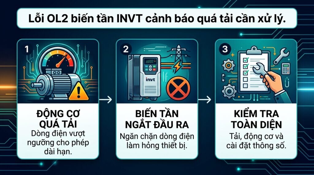 Lỗi OL2 biến tần INVT cảnh báo quá tải cần xử lý.