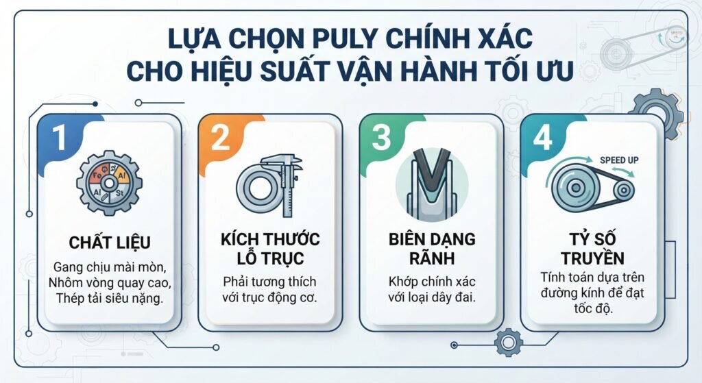 Lựa chọn puly chính xác cho hiệu suất vận hành tối ưu.