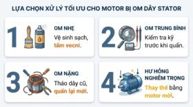Lựa chọn xử lý tối ưu cho motor bị om dây stator.