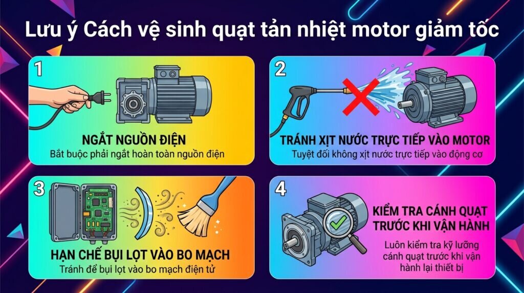 Lưu ý Cách vệ sinh quạt tản nhiệt motor giảm tốc