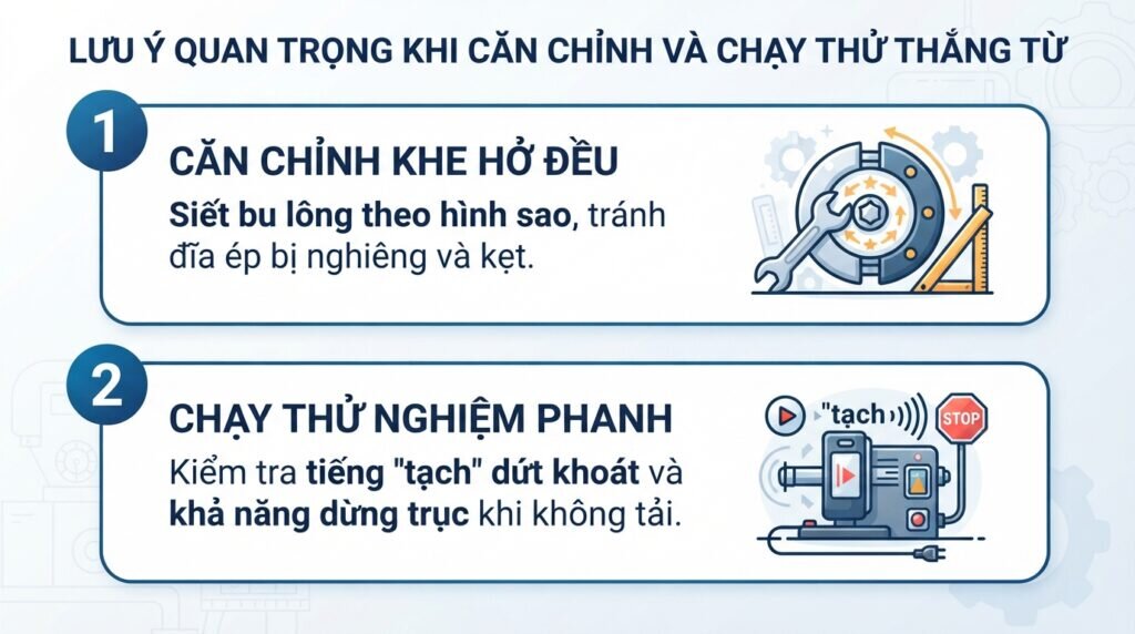 Lưu ý quan trọng khi căn chỉnh và chạy thử thắng từ.