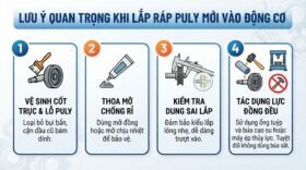 Lưu ý quan trọng khi lắp ráp puly mới vào động cơ.