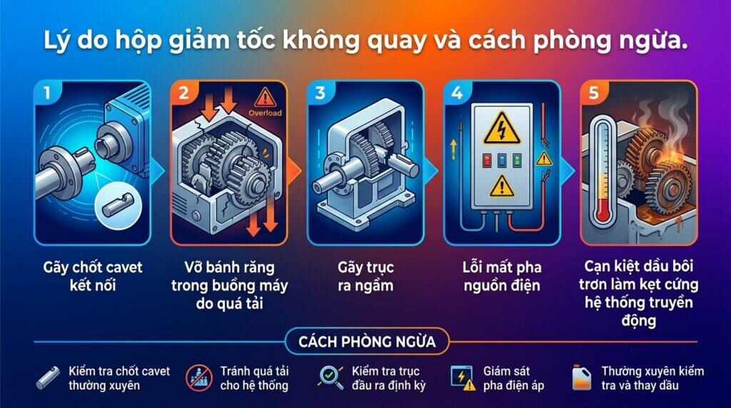 Lý do hộp giảm tốc không quay và cách phòng ngừa.