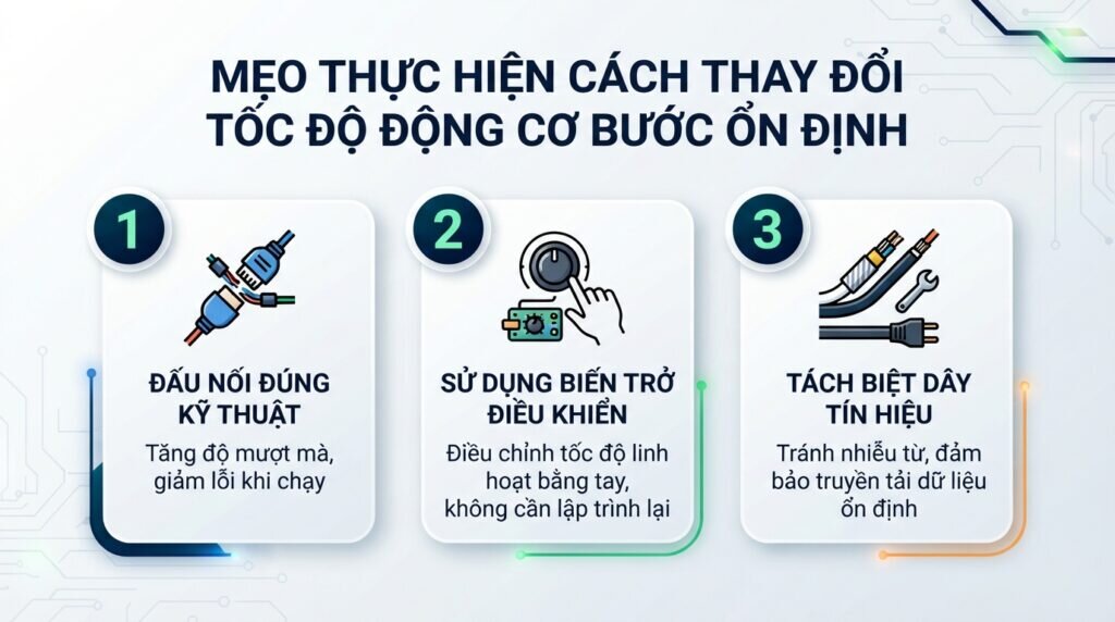 Mẹo thực hiện cách thay đổi tốc độ động cơ bước ổn định.