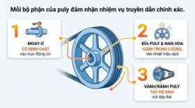 Mỗi bộ phận của puly đảm nhận nhiệm vụ truyền dẫn chính xác.
