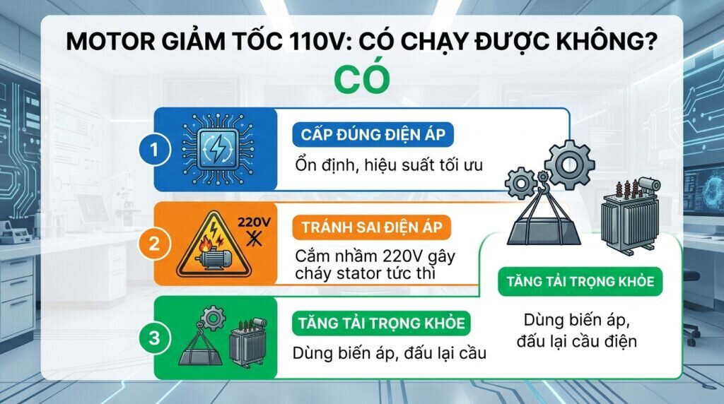 Motor giảm tốc có chạy điện 110V được không? Câu trả lời là có.