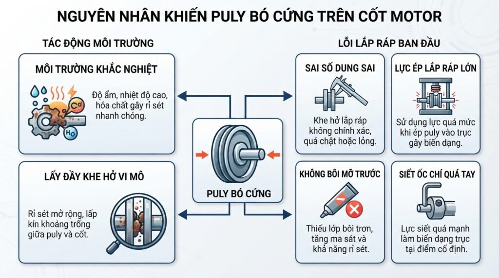 Nắm bắt cách rút puly ra khỏi cốt motor giảm tốc.