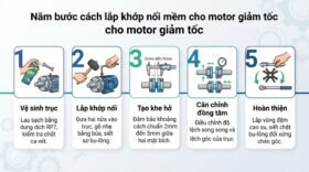 Năm bước cách lắp khớp nối mềm cho motor giảm tốc.
