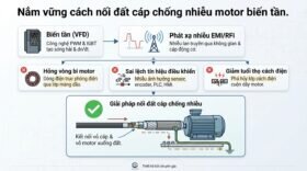 Nắm vững cách nối đất cáp chống nhiễu motor biến tần.