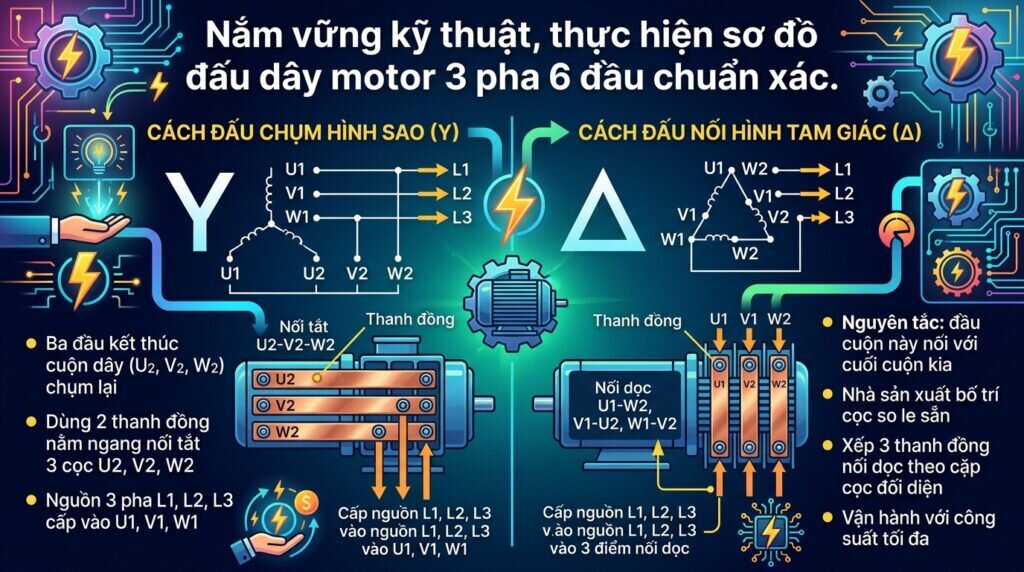 Nắm vững kỹ thuật, thực hiện sơ đồ đấu dây motor 3 pha 6 đầu chuẩn xác.