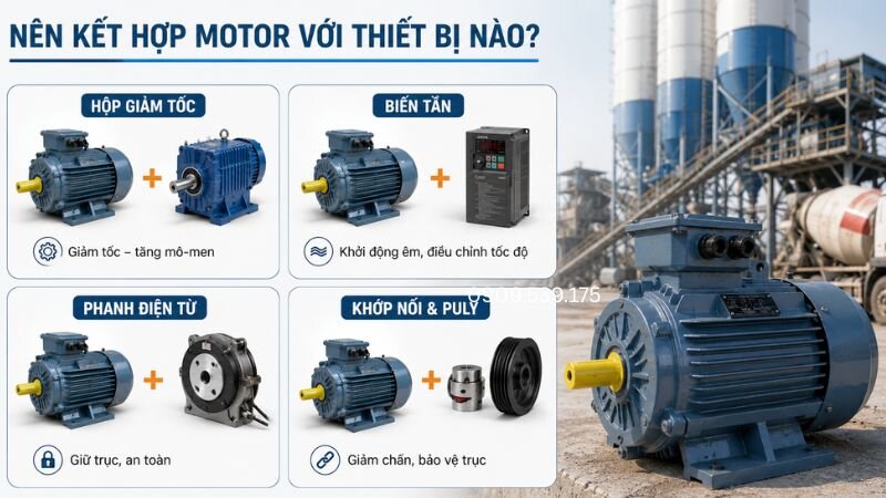 Các thiết bị kết hợp giúp motor trạm trộn tăng mô-men và vận hành ổn định