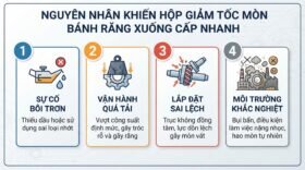 Nguyên nhân khiến hộp giảm tốc mòn bánh răng xuống cấp nhanh.