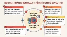 Nguyên nhân khiến quạt thổi khí con sò bị yếu hơi.