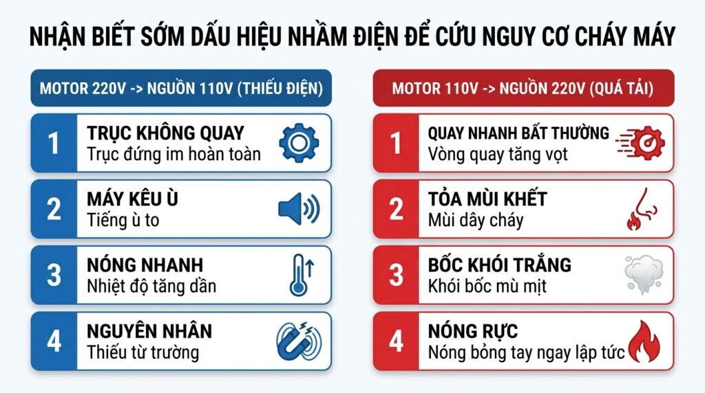 Nhận biết sớm dấu hiệu nhầm điện để cứu nguy cơ cháy máy.