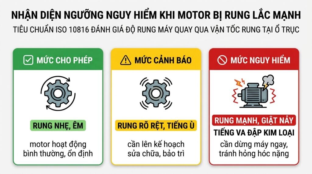 Nhận diện ngưỡng nguy hiểm khi motor bị rung lắc mạnh.