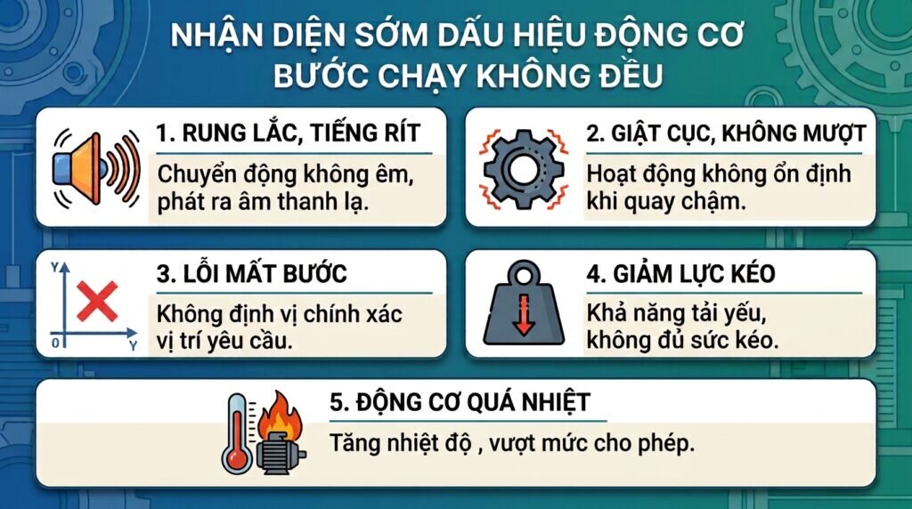Nhận diện sớm dấu hiệu động cơ bước chạy không đều.