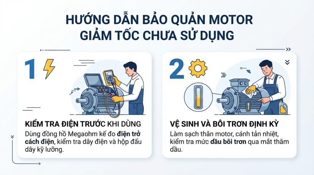Nhờ cách bảo quản motor giảm tốc chưa sử dụng.
