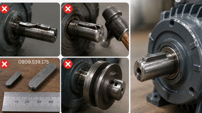 Các lỗi khi đóng cavet có thể làm hỏng then, rãnh then và trục motor