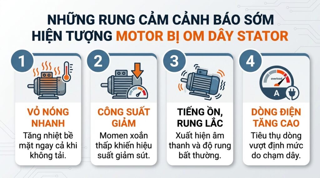 Những rung cảm cảnh báo sớm hiện tượng motor bị om dây stator.