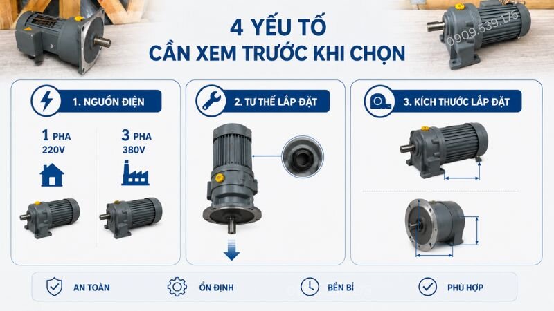 Kiểm tra các thông số kỹ thuật để chọn motor giảm tốc phù hợp với hệ thống