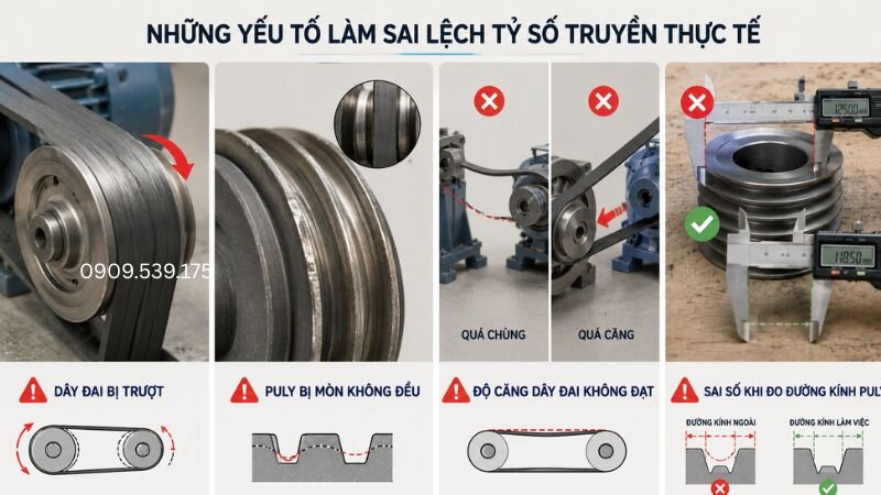 Các nguyên nhân khiến tỷ số truyền thực tế khác với kết quả tính toán
