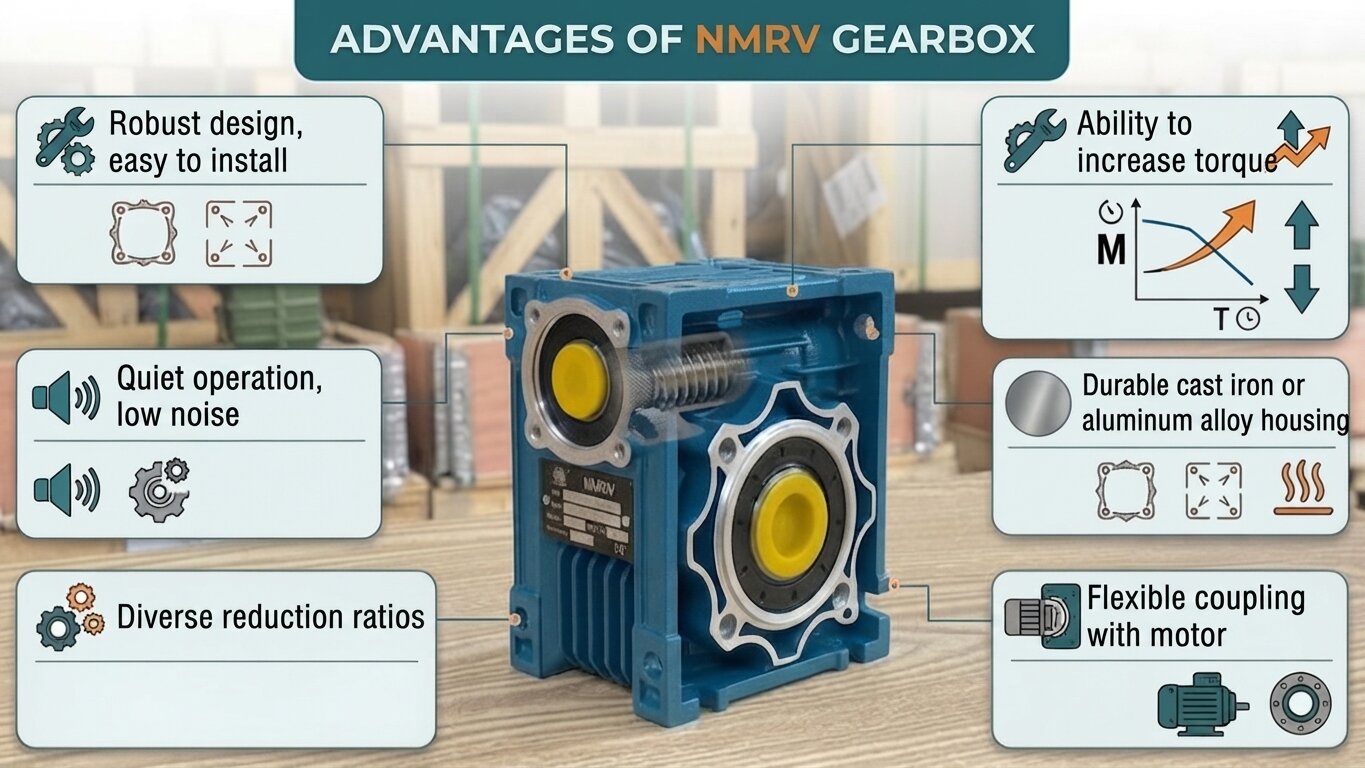 Key advantages of NMRV 1-Stage Gearboxes.