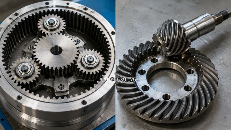 So sánh cấu tạo giúp nhận biết rõ sự khác nhau giữa bánh răng hành tinh và bánh răng côn xoắn.