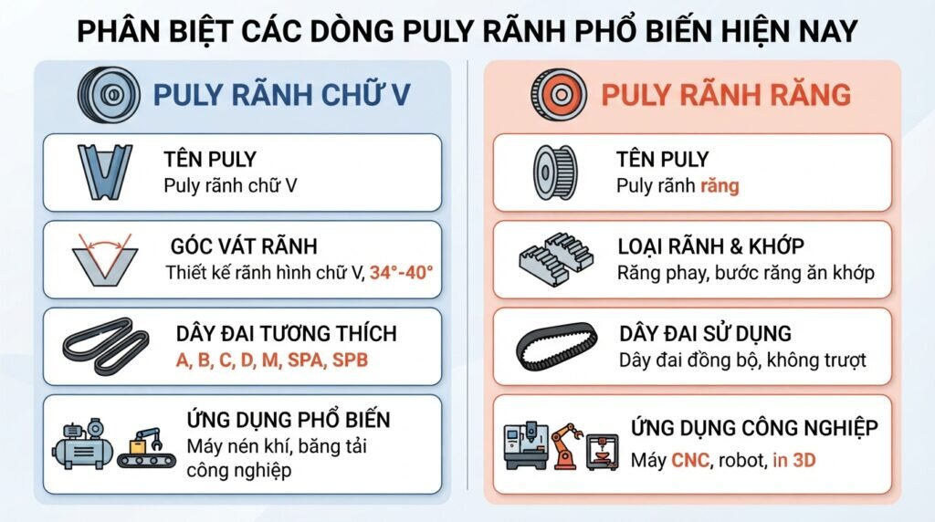 Phân biệt các dòng puly rãnh phổ biến hiện nay.