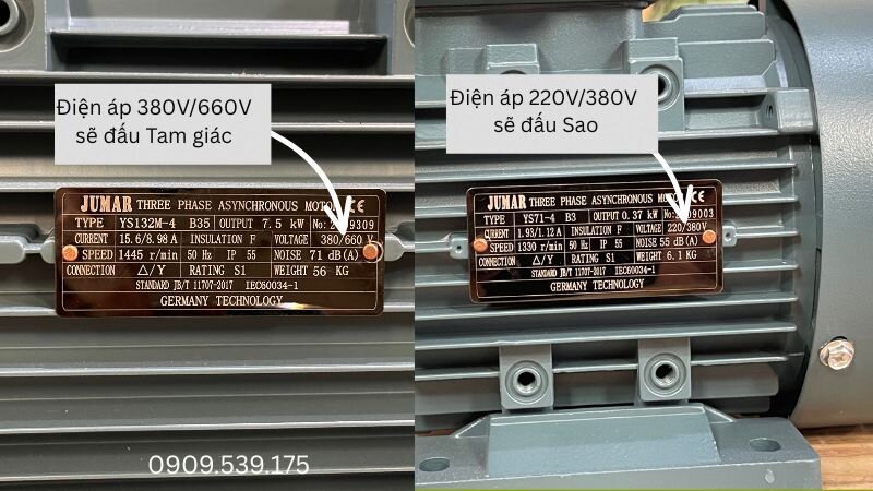Phân biệt đấu Sao và Tam giác theo điện áp định mức motor