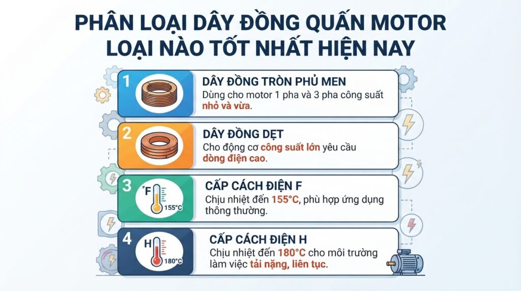 Phân loại dây đồng quấn motor loại nào tốt nhất hiện nay.