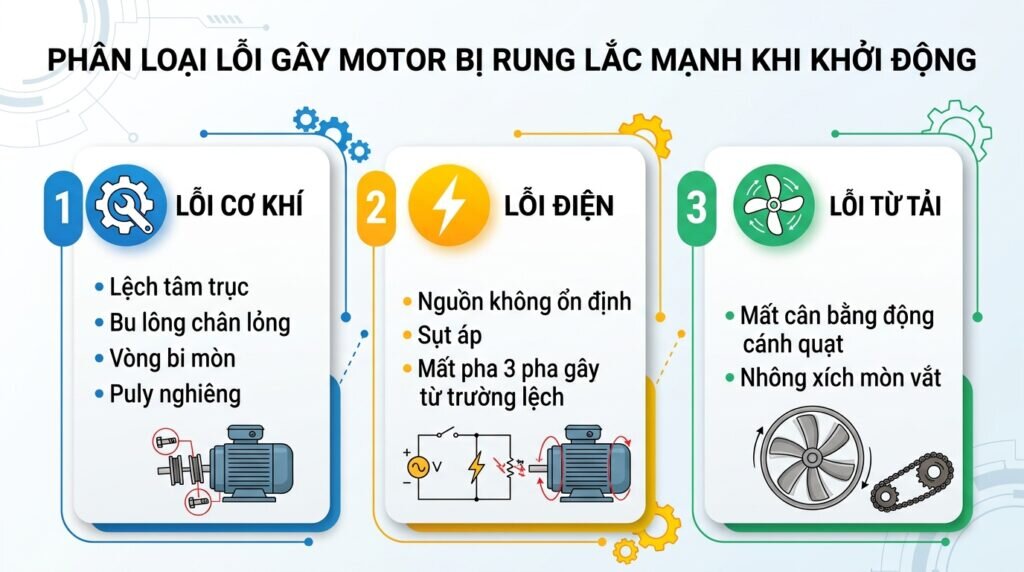 Phân loại lỗi gây motor bị rung lắc mạnh khi khởi động.