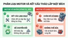 Phân loại motor và kết cấu tháo lắp mặt bích.