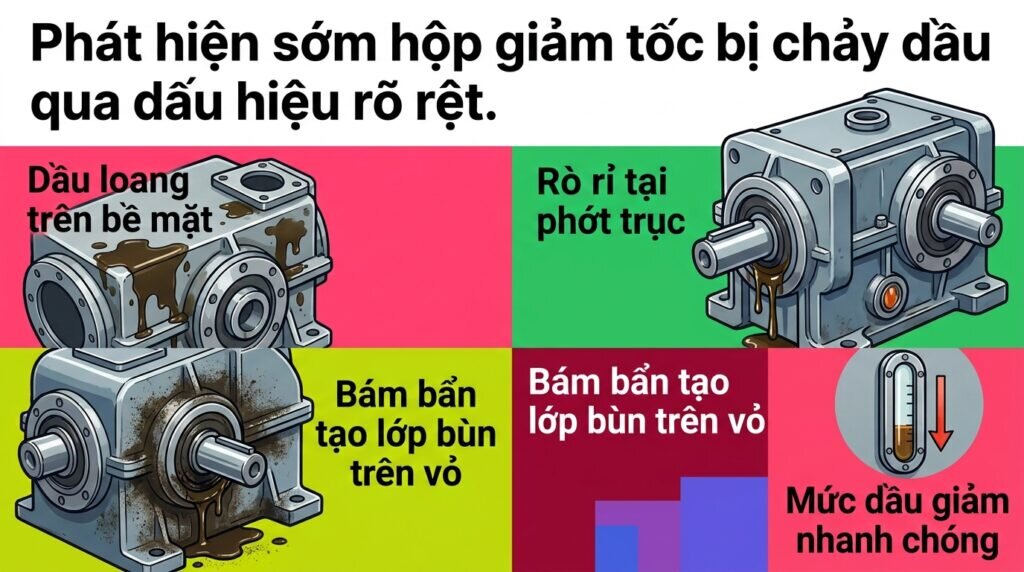 Phát hiện sớm hộp giảm tốc bị chảy dầu qua dấu hiệu rõ rệt.