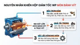 Phơi bày nguyên nhân khiến hộp giảm tốc WP mòn bánh vít.